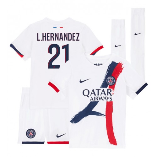 Fotballdrakt Barn Paris Saint-Germain Lucas Hernandez #21 Bortedraktsett 2025-26 Kortermet (+ Korte bukser)